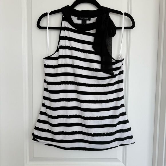 WHITE HOUSE BLACK MARKET | striped halter top with tie detail - Picture 1 of 10